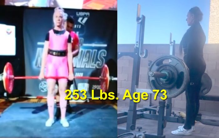World record powerlifter and strength training coach Debra Stefan performing a 253 lb competition deadlift and off-season rack pull at age 73.